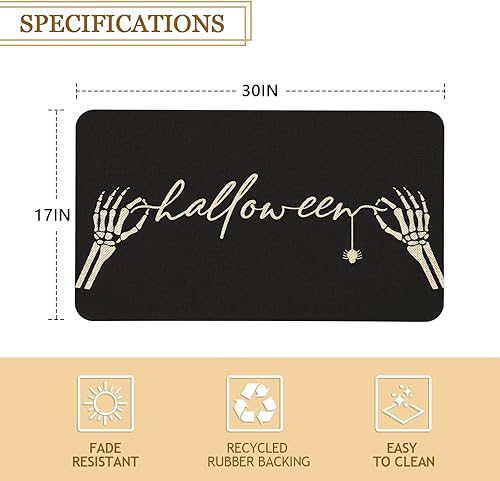 Miniatura 3 de Roszwtit Tapete de puerta de Halloween de 30 x 17 pulgadas, tapete de calavera de Halloween para interiores y exteriores, tapete antideslizante de