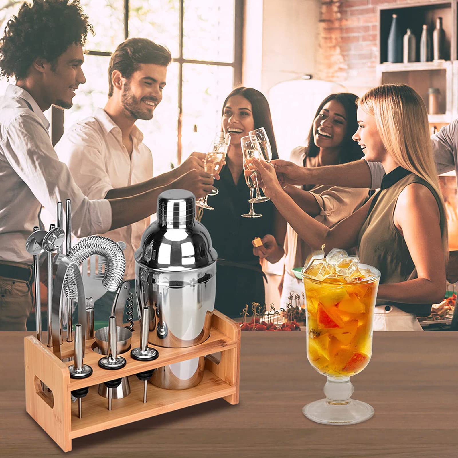 Lychee 12 Pezzi Shaker Cocktail Set Professionale,Premium Set di Accessori da Cocktails in Acciaio Inox,Kit da Barman,Perfetto per Party con Amici (750ML)