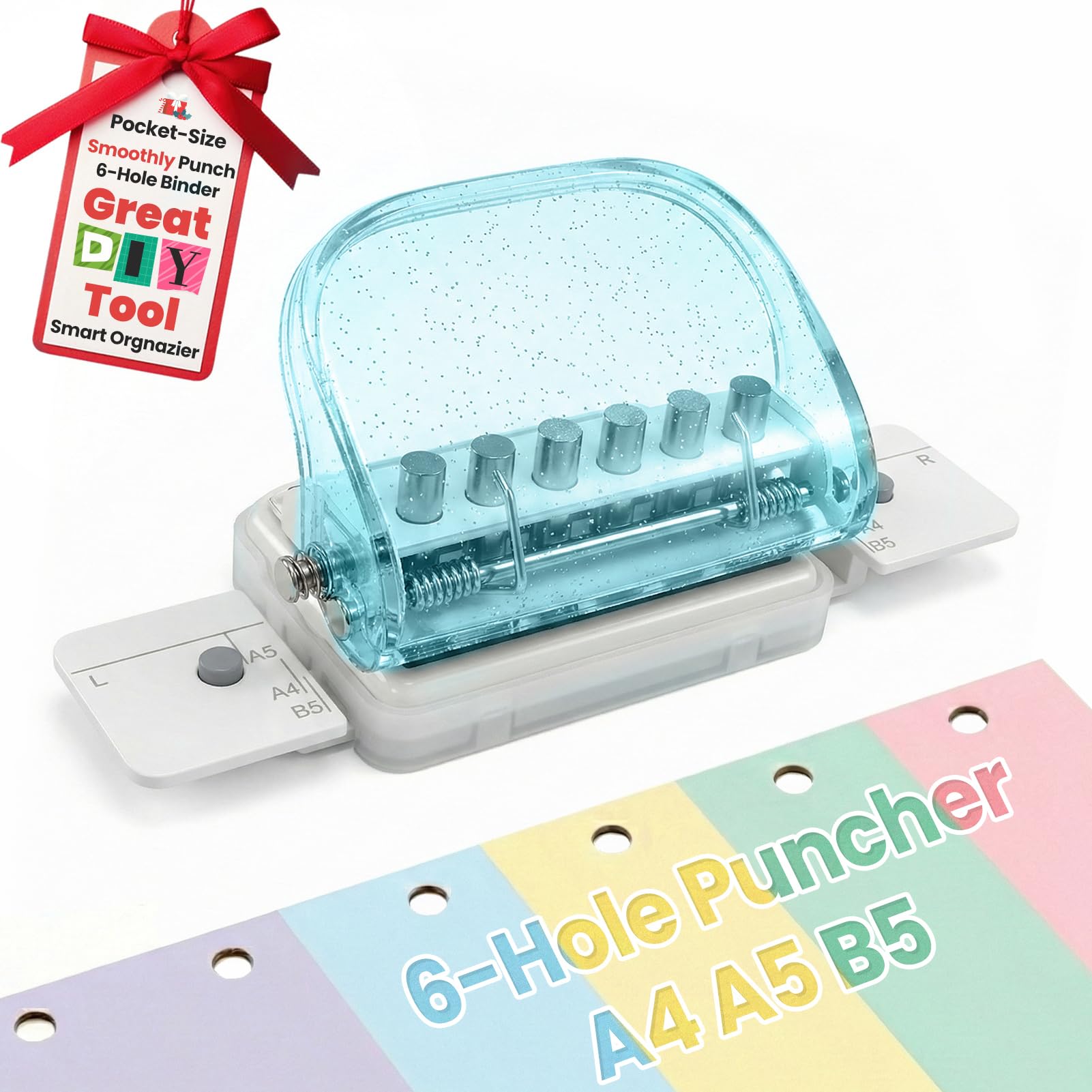Spiral Binding Machine, Portable 6-Hole Mini Hole Punch,Comb Binder for Letter Size, A4,A5,B5,DIY Creative Book Binder Loose Paper for Organized Reports,Scrapbooks,Household Documents,Family Cookbook