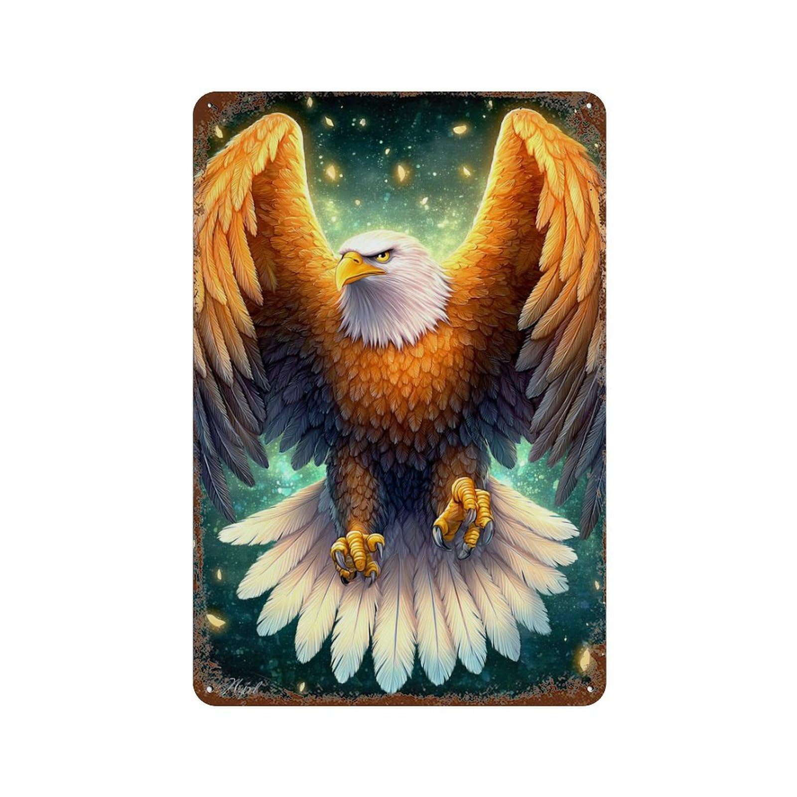 Golden Eagle Fantasy Artwork 11.8"x7.9" Decorative Tin Sign, Retro Wall Decor for Garage, Bar And Workshop Decor