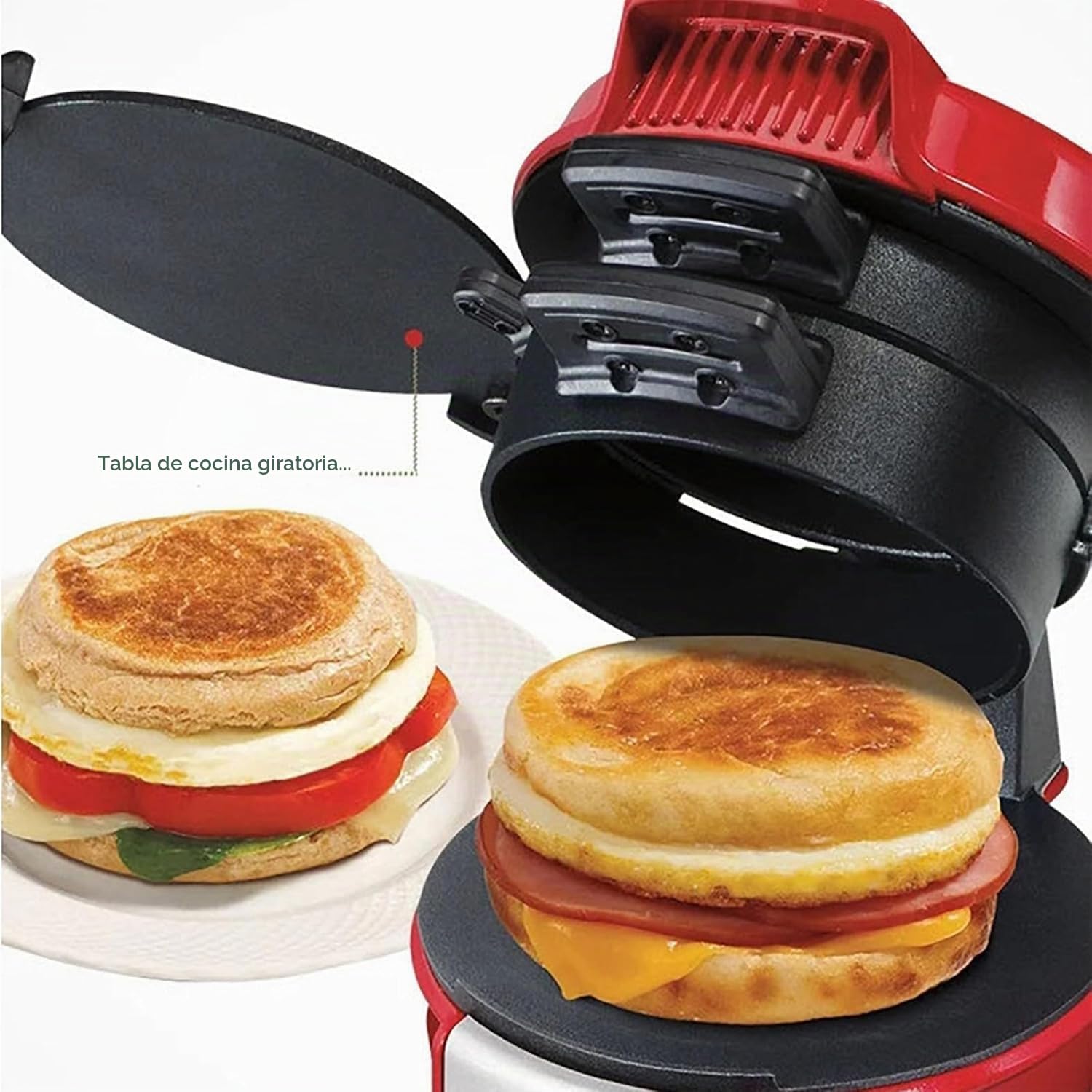 Prensacomercial para hamburguesas,sandwichera de desayuno doble con revestimiento antiadherente extraíble y lavable, completa en 5 minutos,para hacer un panini sándwich hamburguesa