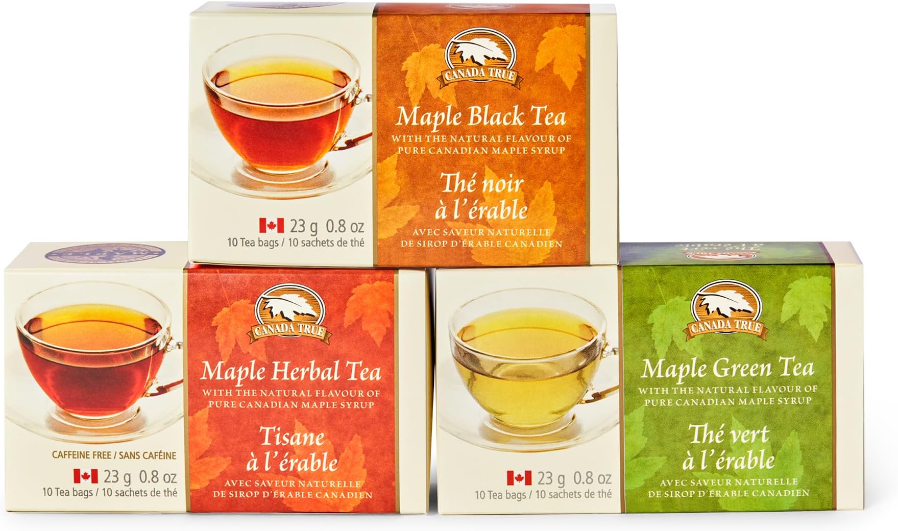 Canada True Assorted Maple Teas (Maple Black, Maple Green, Maple Herbal) 3 Pack with Natural Flavour of Canadian Maple Syrup