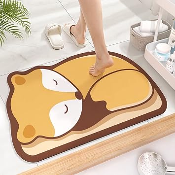 TOKLYUIE Super Absorbent Bath Mat, Cute Cartoon Anti-Slip Entrance Mat, Household Quick-Drying Cushion for Bathroom Floor, Shower, Toilet 50x80cm, Fox