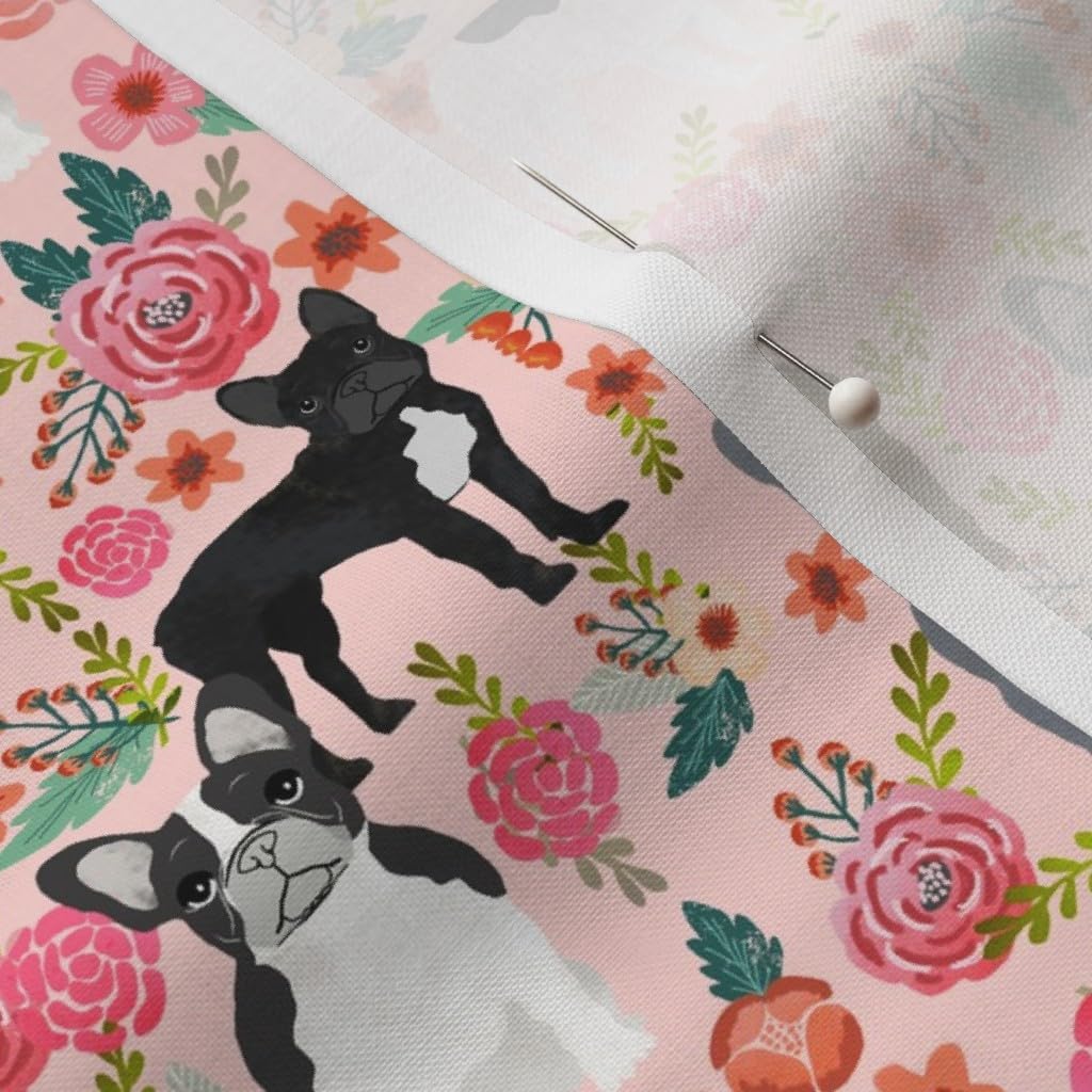 Spoonflower Fabric - Frenchie Florals Cute French Bulldogs Best Pet Bulldog Frenchies Printed on Petal Signature Cotton Fabric by The Yard - Sewing Quilting Apparel Crafts Decor
