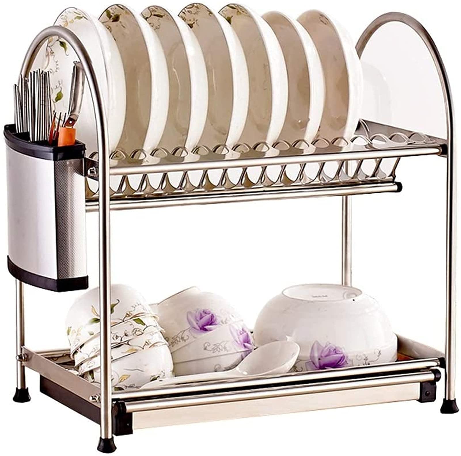 CZYNB Dish Drying Rack, 304 Stainless Steel Dish Rack Double Kitchen Rack Storage Rack Kitchen Supplies Dish Rack,Counter Organizer