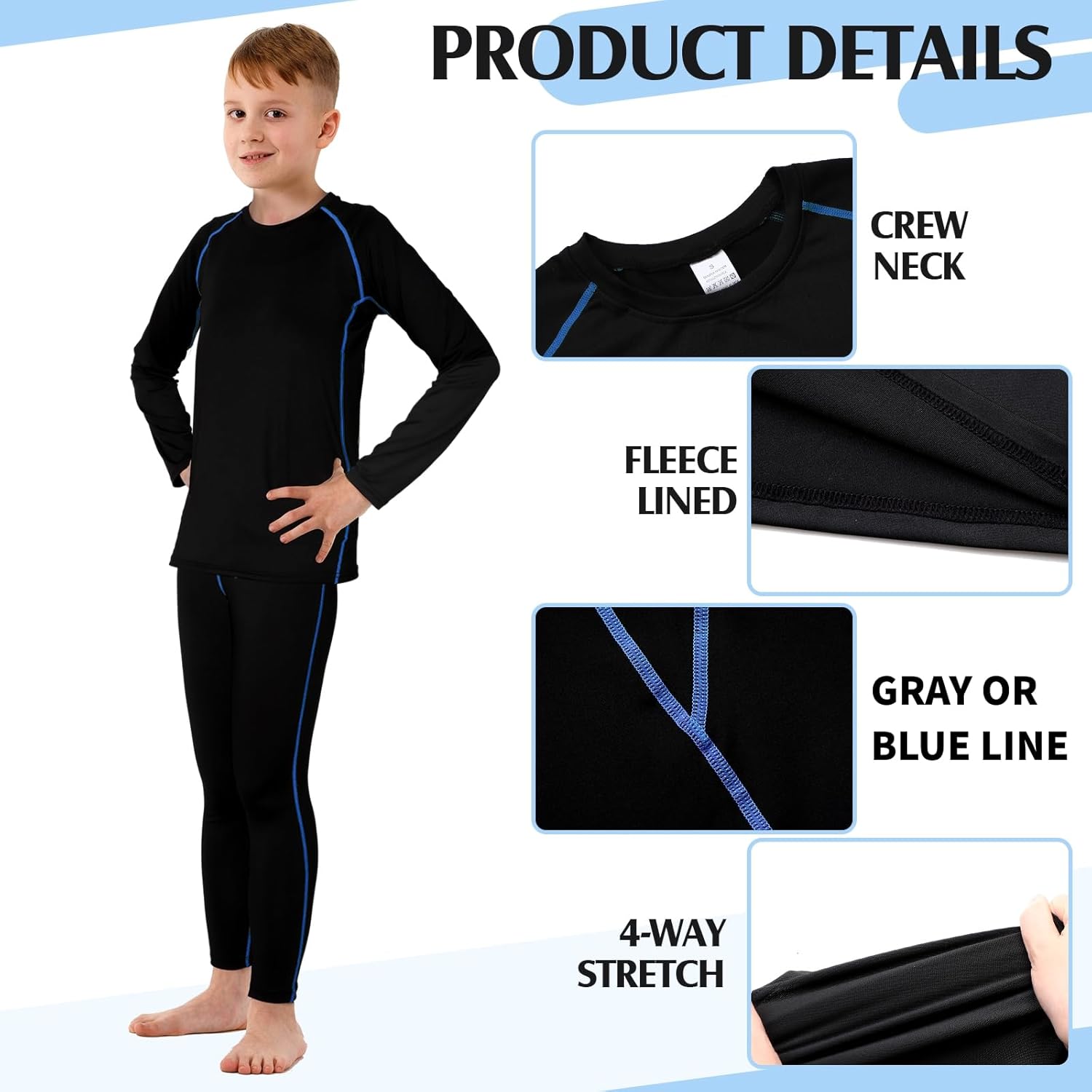 Suhine 3 Sets Kids Boys Girls Thermal Underwear Set Compression Fleece Lined Athletic Base Layer Long Sleeve Undershirt - Image 3