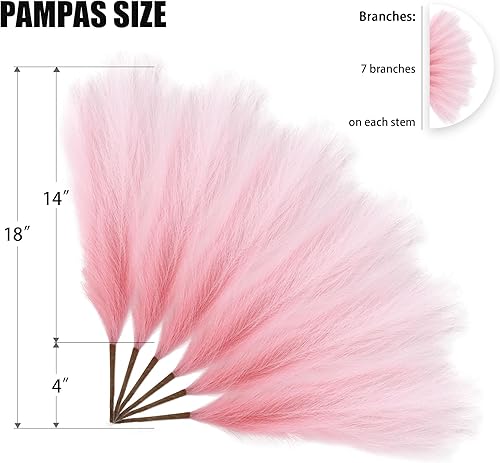 Miniatura 76 de Arreglo de 6 Piezas de Hierba de Pampa Sintética - 18 Pulgadas/45cm de Pasto Artificial Esponjoso y Pomposo para Decoración Boho Chic del Hogar
