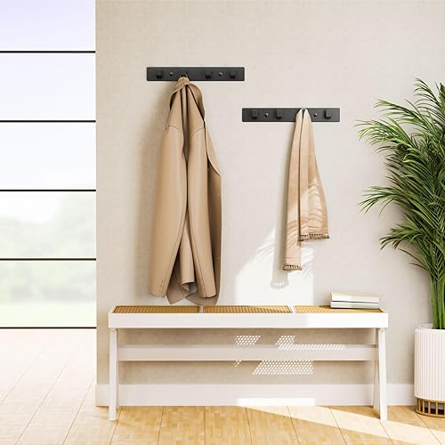 Miniatura 3 de Perchero negro para montaje en pared, 12.5 pulgadas, moderno riel de gancho de metal con 4 ganchos en ángulo recto, organizador montado en taladro