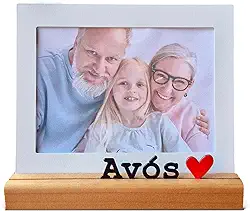 Porta Retrato Avós 13x18cm, Moldura Decorativa em Metal e Madeira, branco, preto, vermelho, nogueira - GEGUTON