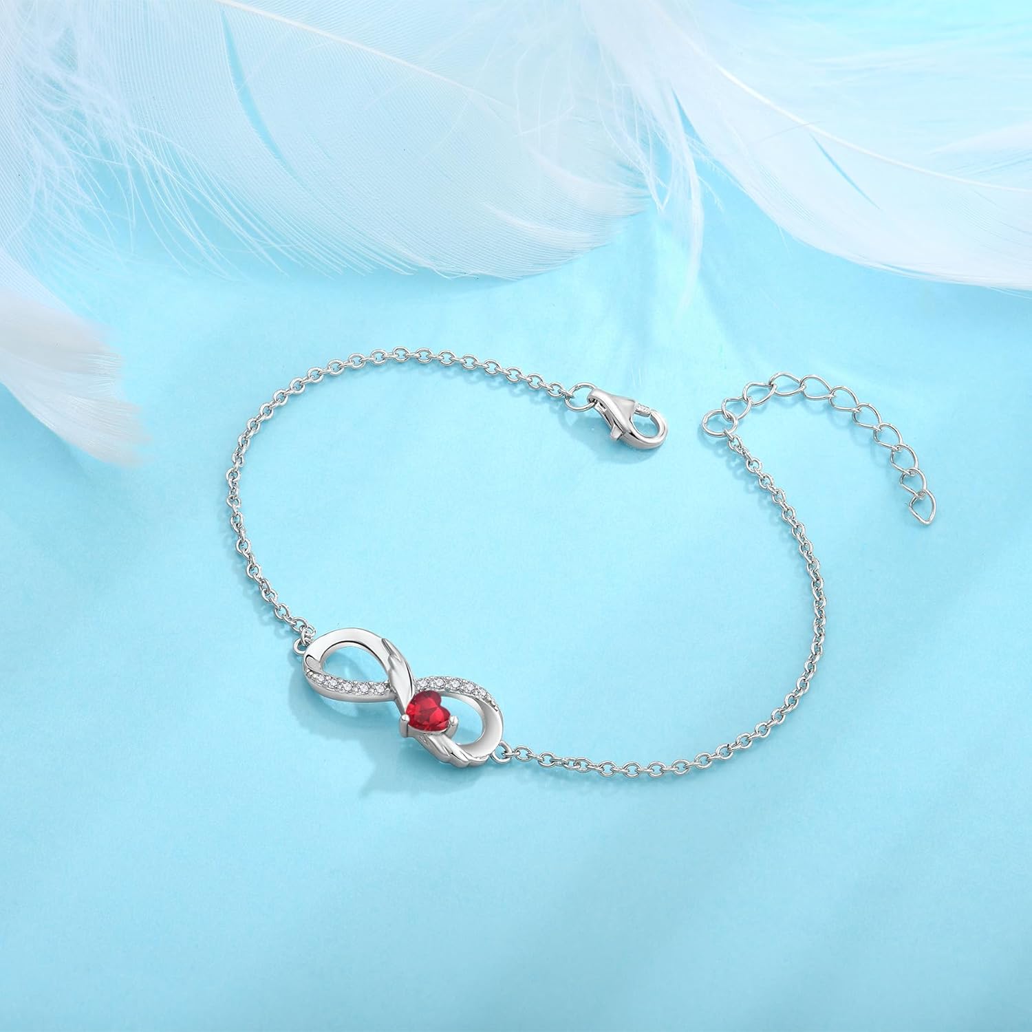 STARCHENIE 925 Sterling Silver Infinity Bracelet Adjustable Angel Wings Heart Birthstone Bracelet for Women - Image 3