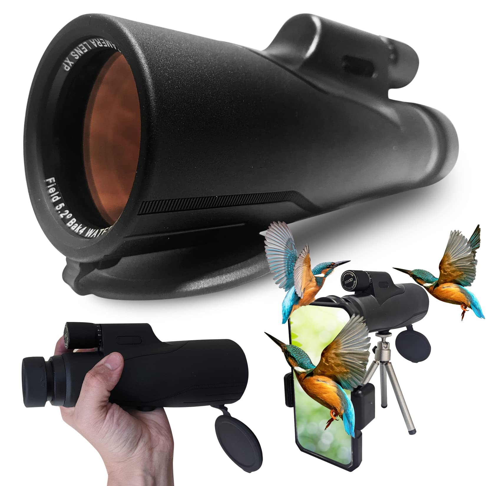 CrossOptic HD Monocular 12x56 with Smartphone adapter ideal for Hunting, Hiking, Bird Watching, Stargazing and many Outdoor activities! Premium FMC