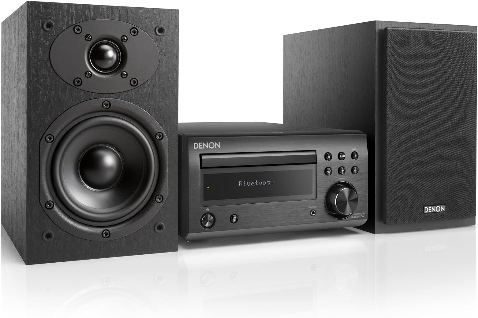D-M41DAB HiFi System, CD Player with Speakers, Audio Receiver, Bluetooth, 2x30W + Subwoofer PreOut, FM/DAB/DAB+ Tuner, 2x Optical Input, Headphone Output - Black