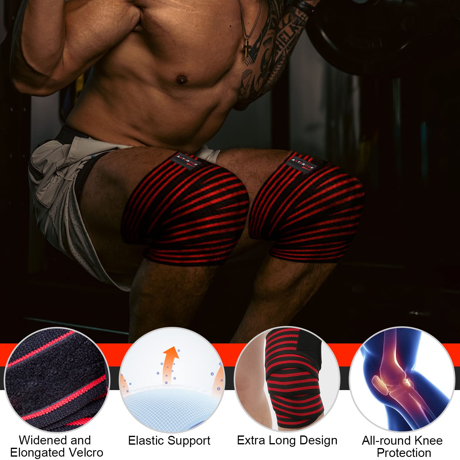 Strength Training Essentials: Knee Wraps, Wrist Wraps, and Lifting Straps Set - Image 2