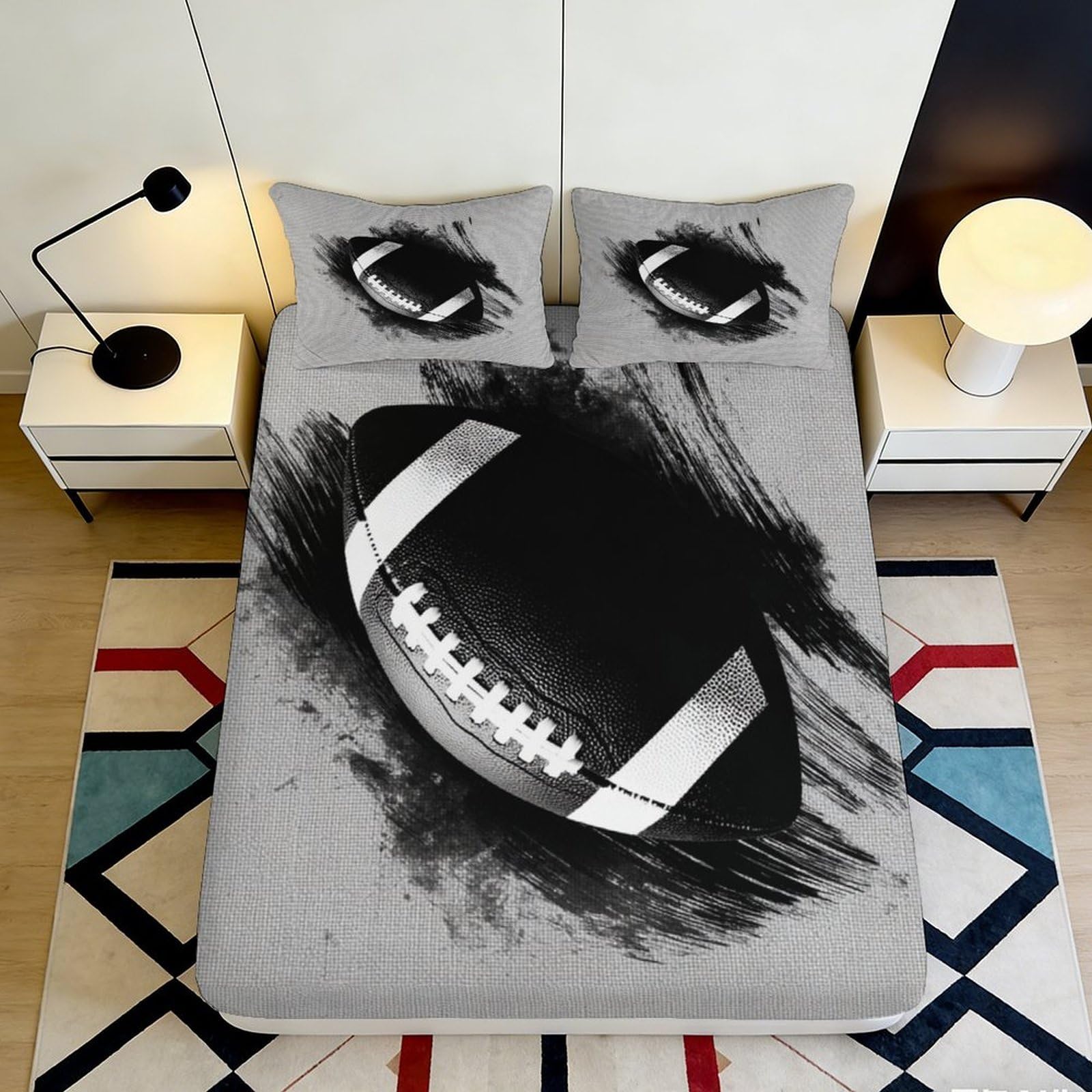 3D Printed Rugby Design Fitted Sheet Microfiber Deep Pocket Non-Slip Bedroom Bedding Rugby Mattress Fitted Cover for All Ages 140x200x25cm