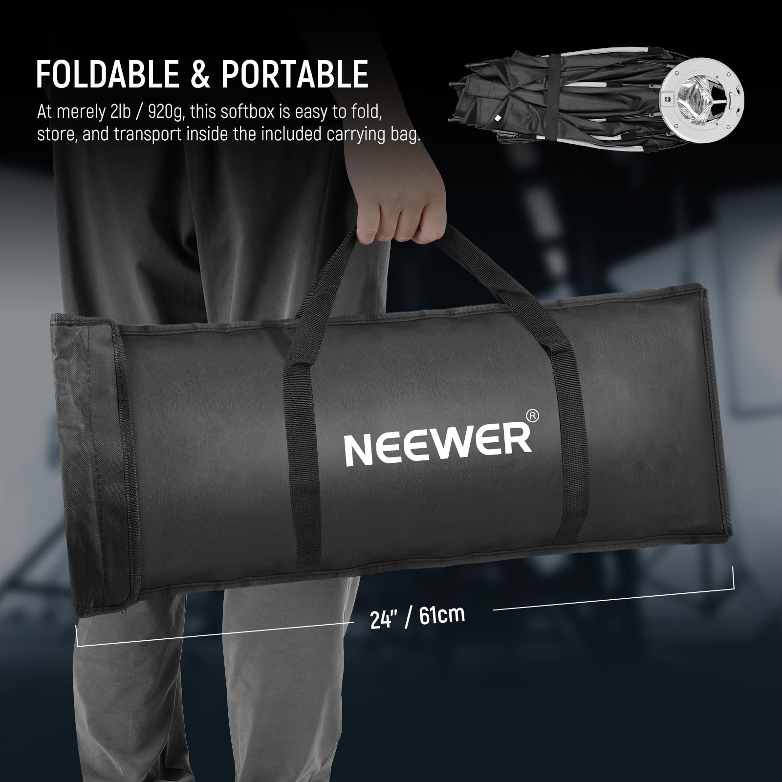 NEEWER 25,6" Softbox ośmiokątny, miękki paraboliczny stojak Bowens, szybkie zdejmowanie, dyfuzor, siatka, torba kompatybilna z Aputure 120d kompatybilna z Godox SL60w NEEWER Q4 AS600B CB300B Q300