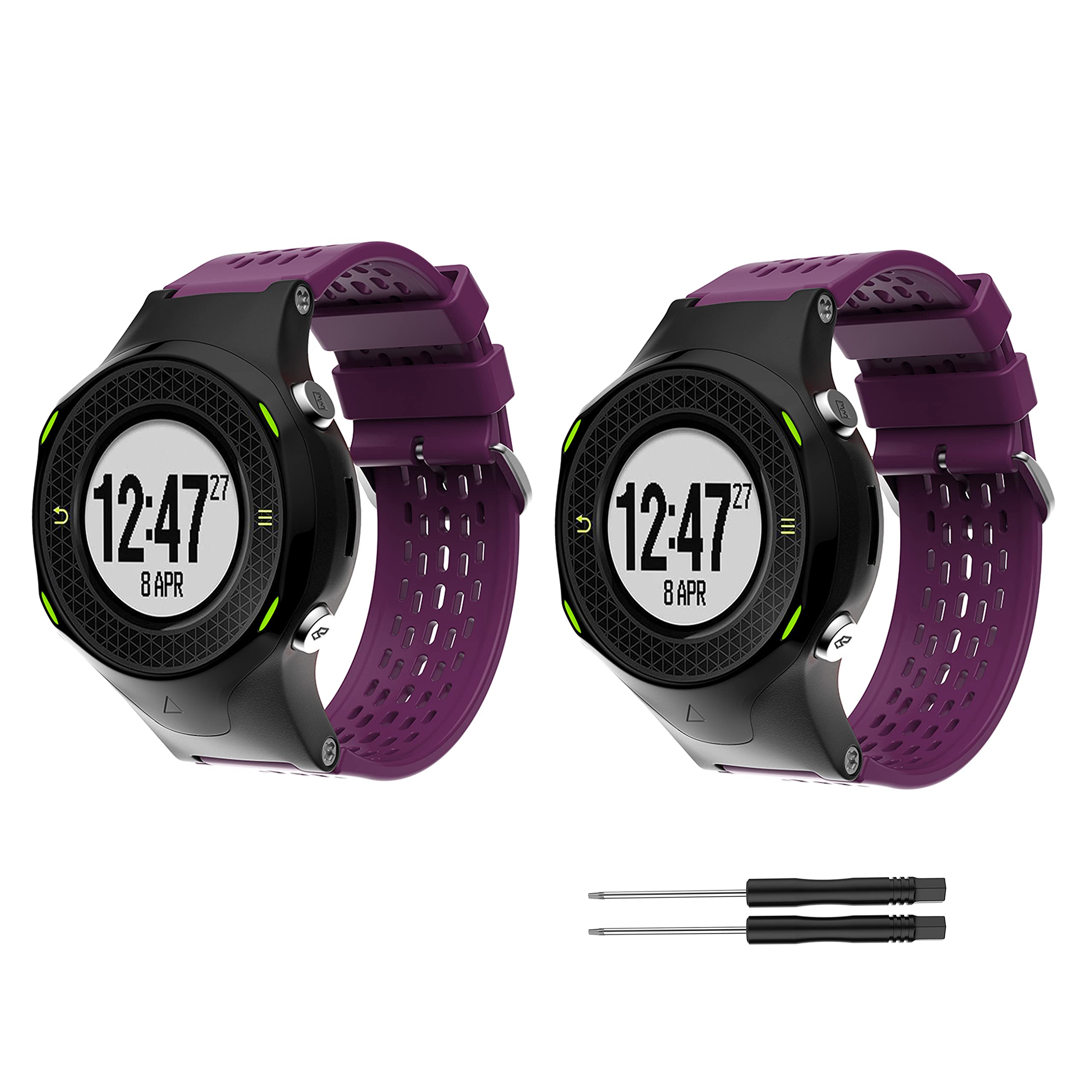 2 Pack Sport Straps with Tool Fits for Garmin Approach S4/S2, Replacement Soft Silicone Bands Women Men Wristband for Vivoactive Smartwatch, Purple