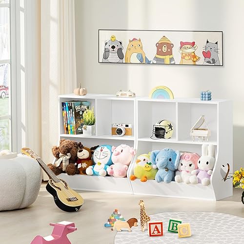 Miniatura 4 de Lerliuo Estantería y organizador de almacenamiento para bebés y niños pequeños, gabinete y estantería para niños, estante de madera con 3 cubos para