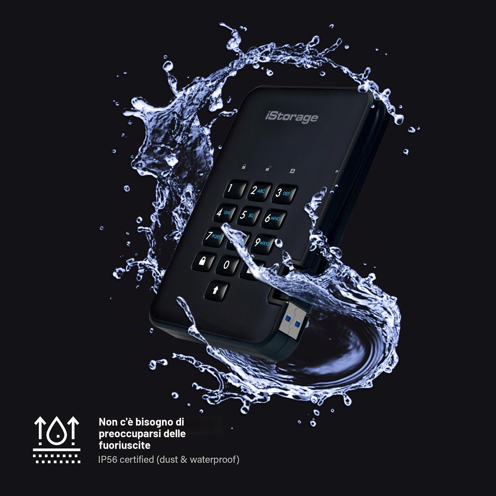 iStorage diskAshur2 HDD 1TB Nero - Disco rigido portatile sicuro - Protetto da password - Resistente alla polvere e all'acqua - Crittografia hardware