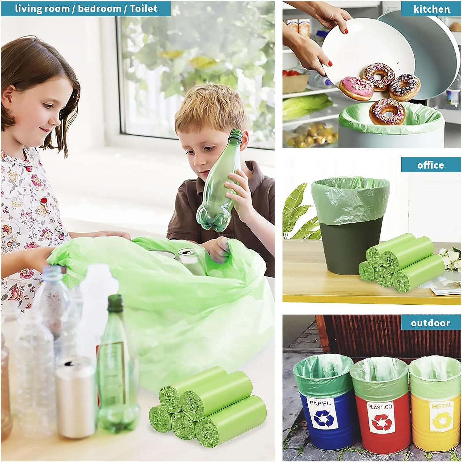 Biodegradable Trash Bags 8 Gallon, 100 Count Small Compost Bags, Compostable Strong Bathroom Garbage Bags with Tear & Leak Resistant, Recycling Eco-Friendly Trash Can Plastic Liner