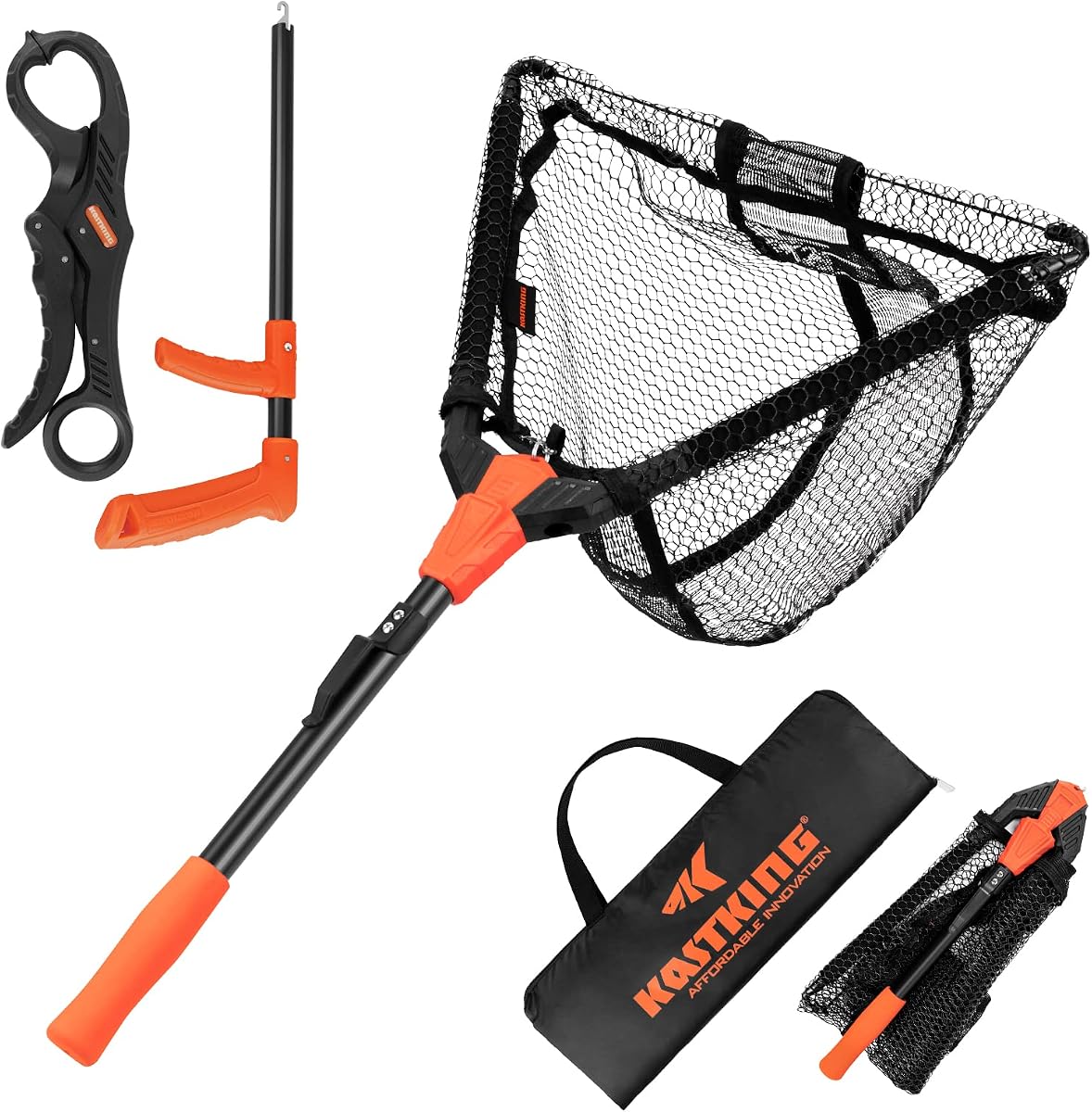 KastKing Pontus Red flotante de pesca con escala de longitud incorporada | Diseño plegable, malla de PVC liviana y apta para peces, mango antideslizante, clip para cinturón integrado, incluye una bolsa de almacenamiento