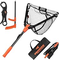 Vista 14 de KastKing Pontus - Red de pesca para pescar, plegable y ligera, red de pesca de agua dulce con escala de longitud integrada, mango de aluminio, malla