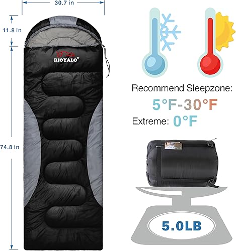 Miniatura 2 de Sacos de dormir de invierno de 0 grados para adultos camping (15.87 ozm) - Rango de temperatura (5F32F) saco de compresión impermeable portátil -
