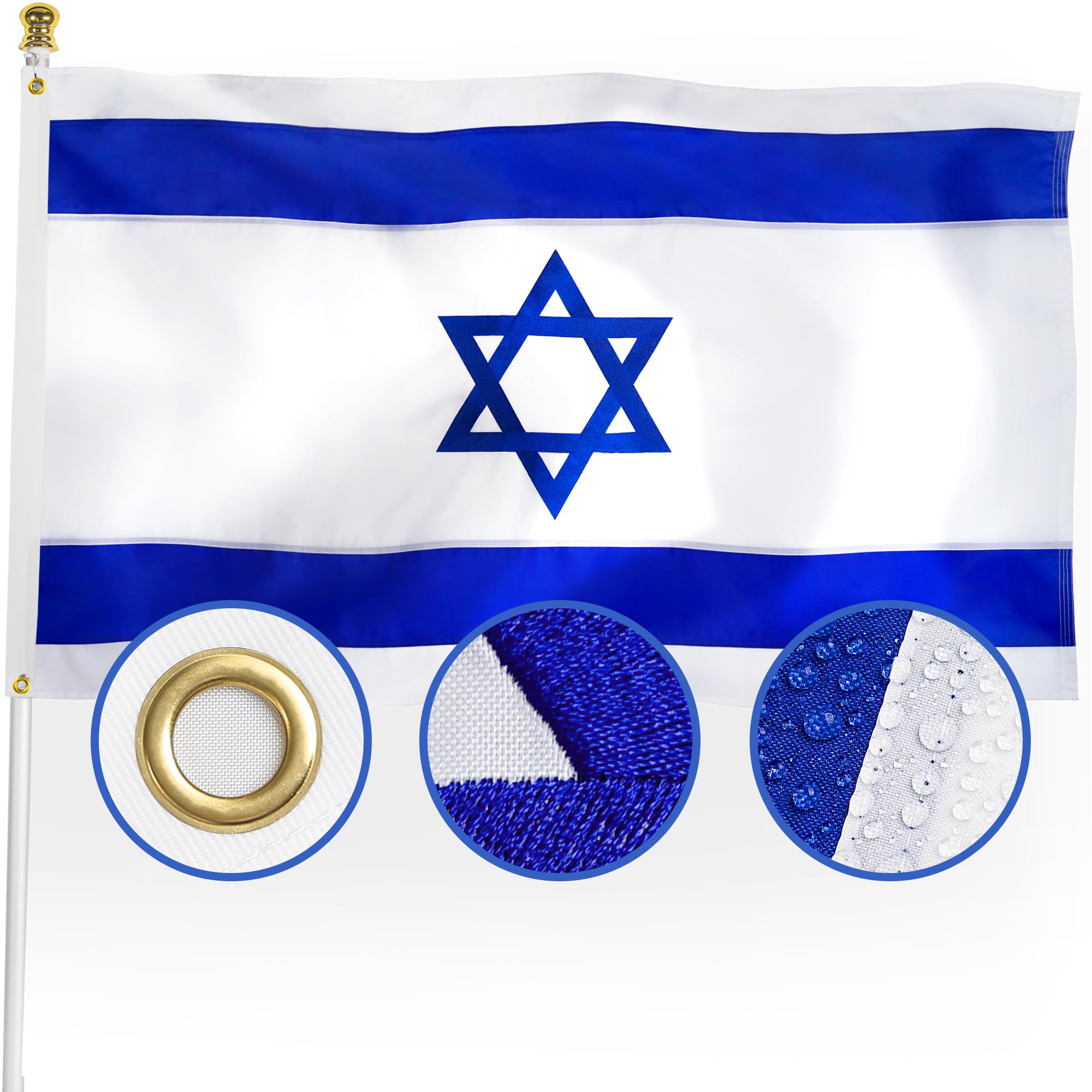 XIFAN Premium Israel Flag 3x5 ft Outdoor, Large Double Sided Heavy Duty 210D Nylon Embroidered Jewish Israeli Country Flag, Longest Lasting Decoration with Brass Grommets, Bandera de Israel â image 1