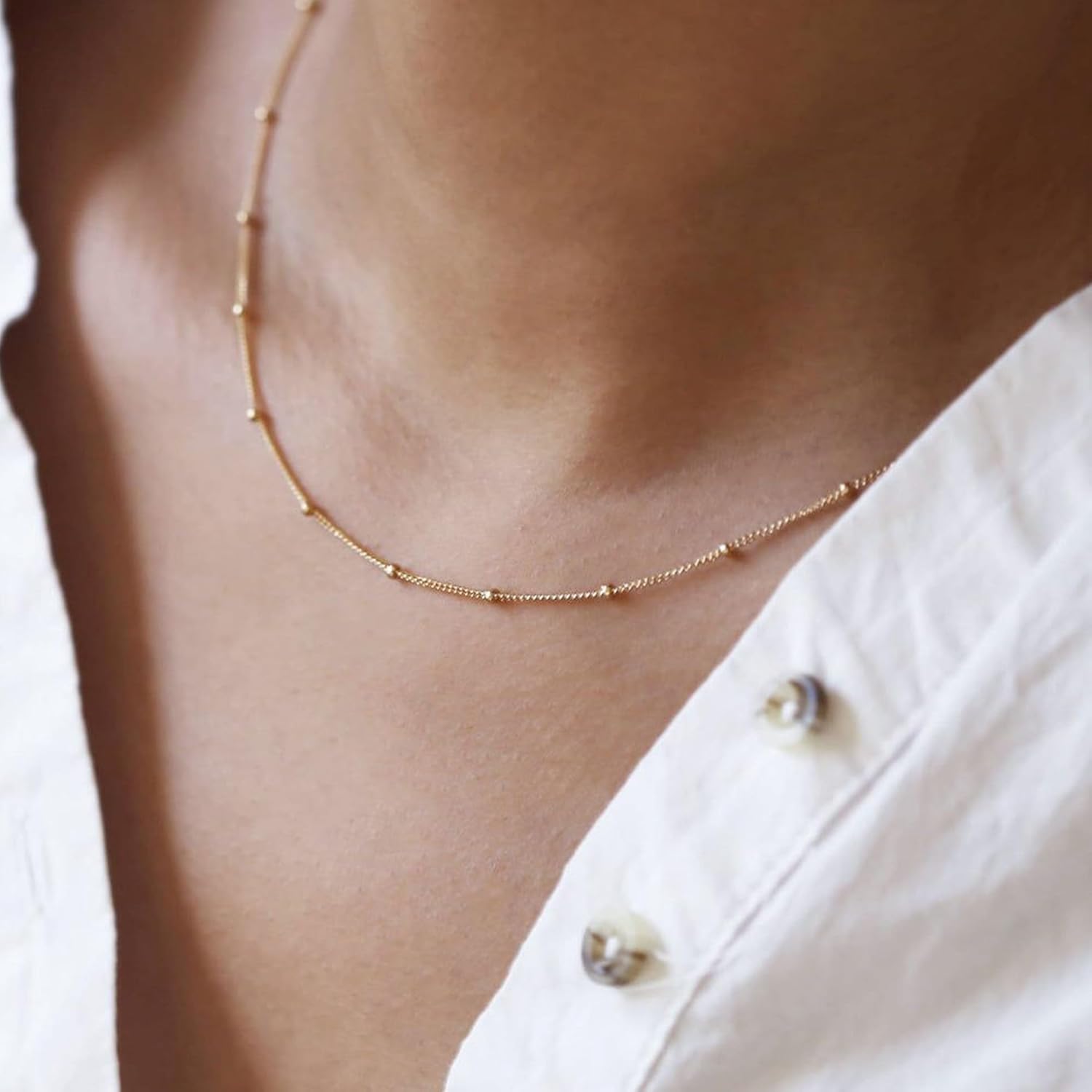 Krfy 14K Gold Plated Chain Necklace for Women Trendy - 925 Sterling Silver Clasp Dainty Choker Necklace 14/16/18/20 inch Thin Simple Box Figaro Chain Herringbone Necklace Jewelry for Women - Image 7