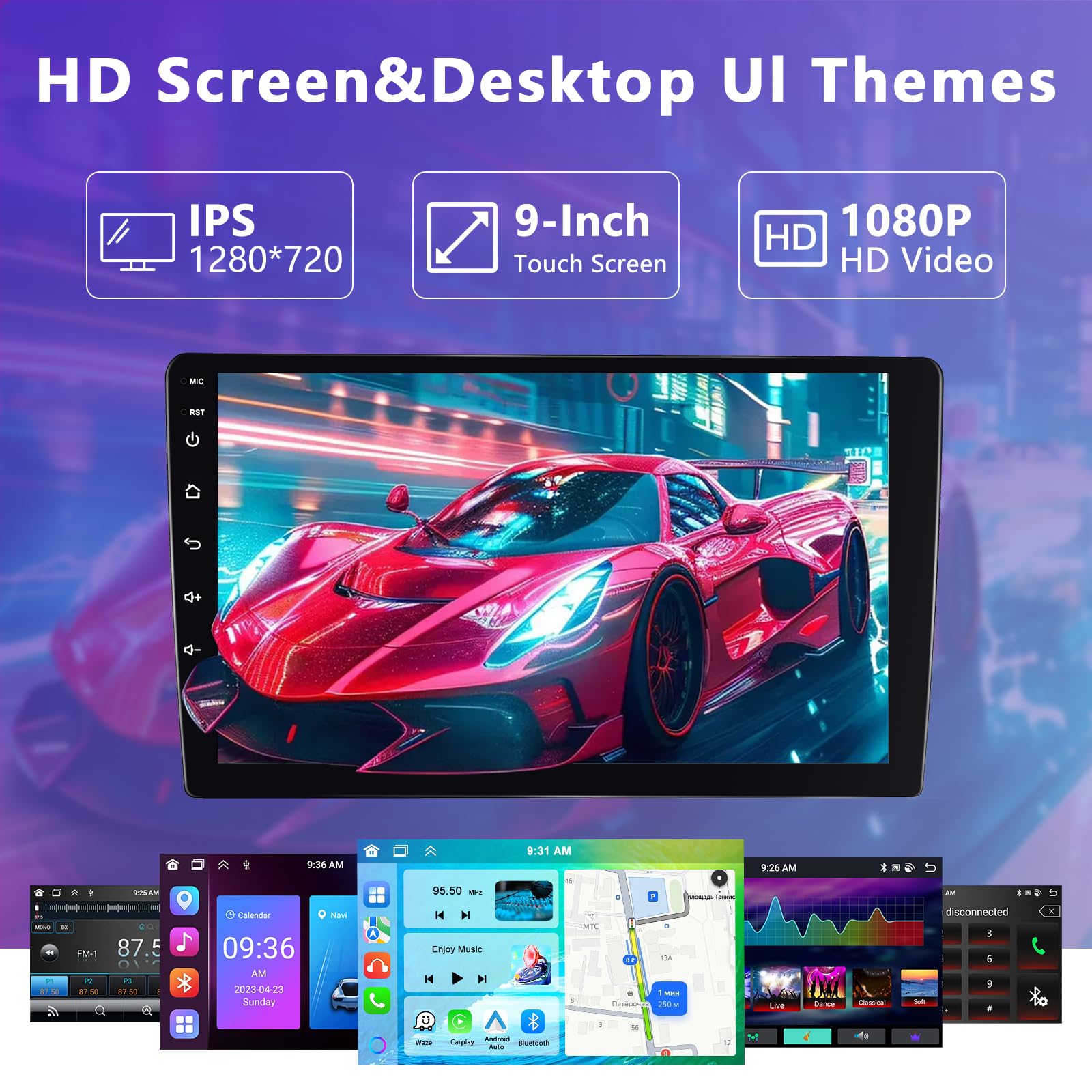 6+128G Motorsi Carplay Android Auto 2Din Car Stéréo avec GPS Navi WiFi, 9 Pouces Écran Tactile Poste Radio Voiture, Android 13 Autoradio Support MirrorLink/Bluetooth/FM/AUX/EQ/RDS/SWC Autoradio + MIC