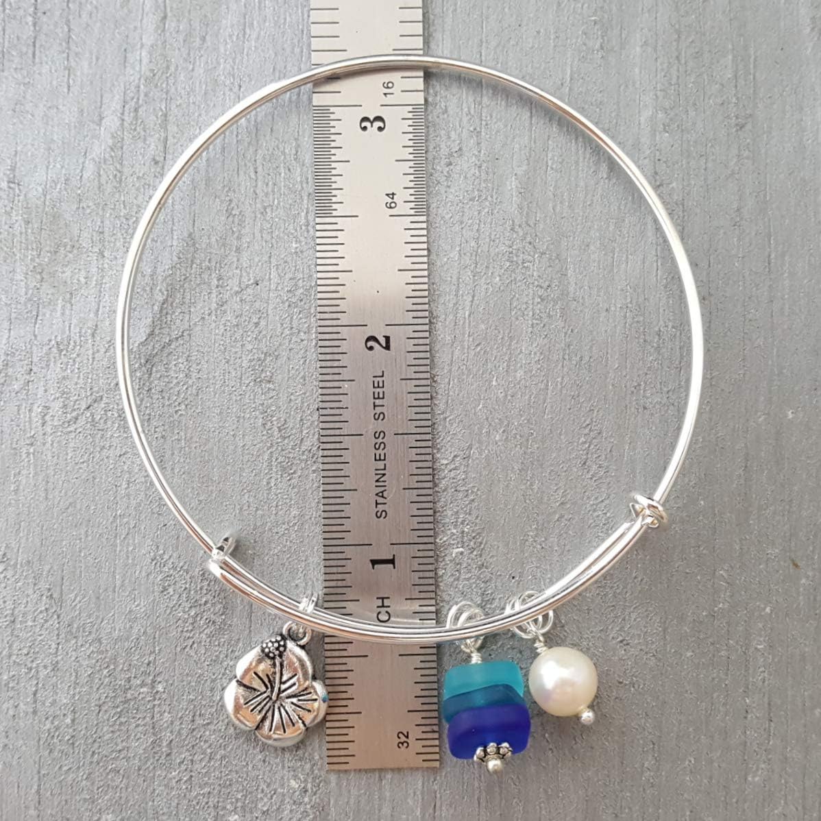 Handmade Blue Hawaii Matching bracelet, Hibiscus charm, Natural pearl, Hawaiian Gift, (Hawaii Gift Wrapped)