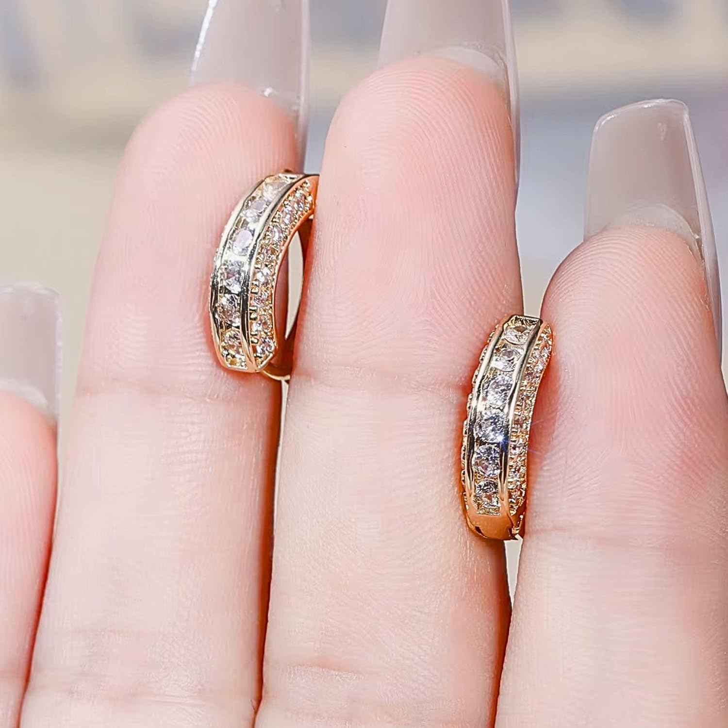 QueenBee 14K Gold Plated Huggie Hoop Earrings for Women – Sparkling Double Row Cubic Zirconia Small Hoops, Hypoallergenic Pave Leverback Earrings, Trendy Jewelry Gift for Her