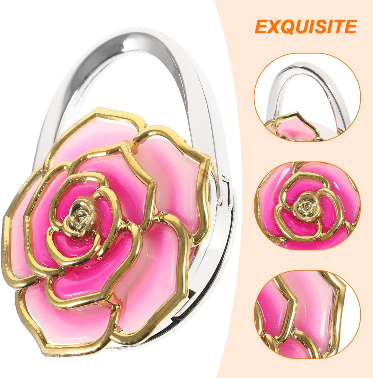 ORFOFE 2pcs Clip Foldable Rose Red Bag Table Folding Caribeener Hanger Holder Hangers for and Shaped Carabiner Purse Clips Gift Aluminum Handbag Green Hook Flower