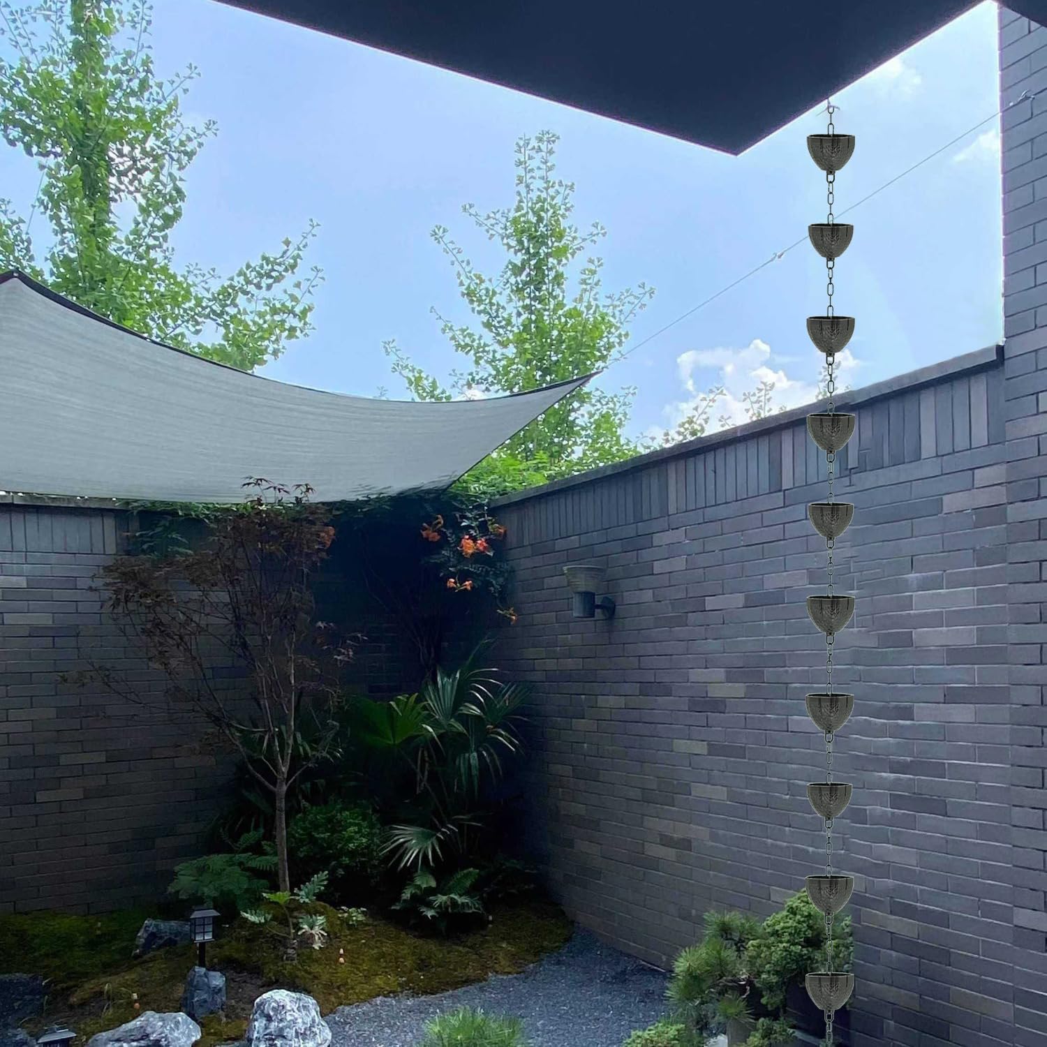 DFTDFYXYAluminum Rain Chain Rain Water Catcher Rain Catcher Chain Outdoor Rain Chains Movable Hanging Decorative Rain Chain with Hooks and Fixings for Eaves Drainage,Patio, Drainage,1.5m(4.9ft)