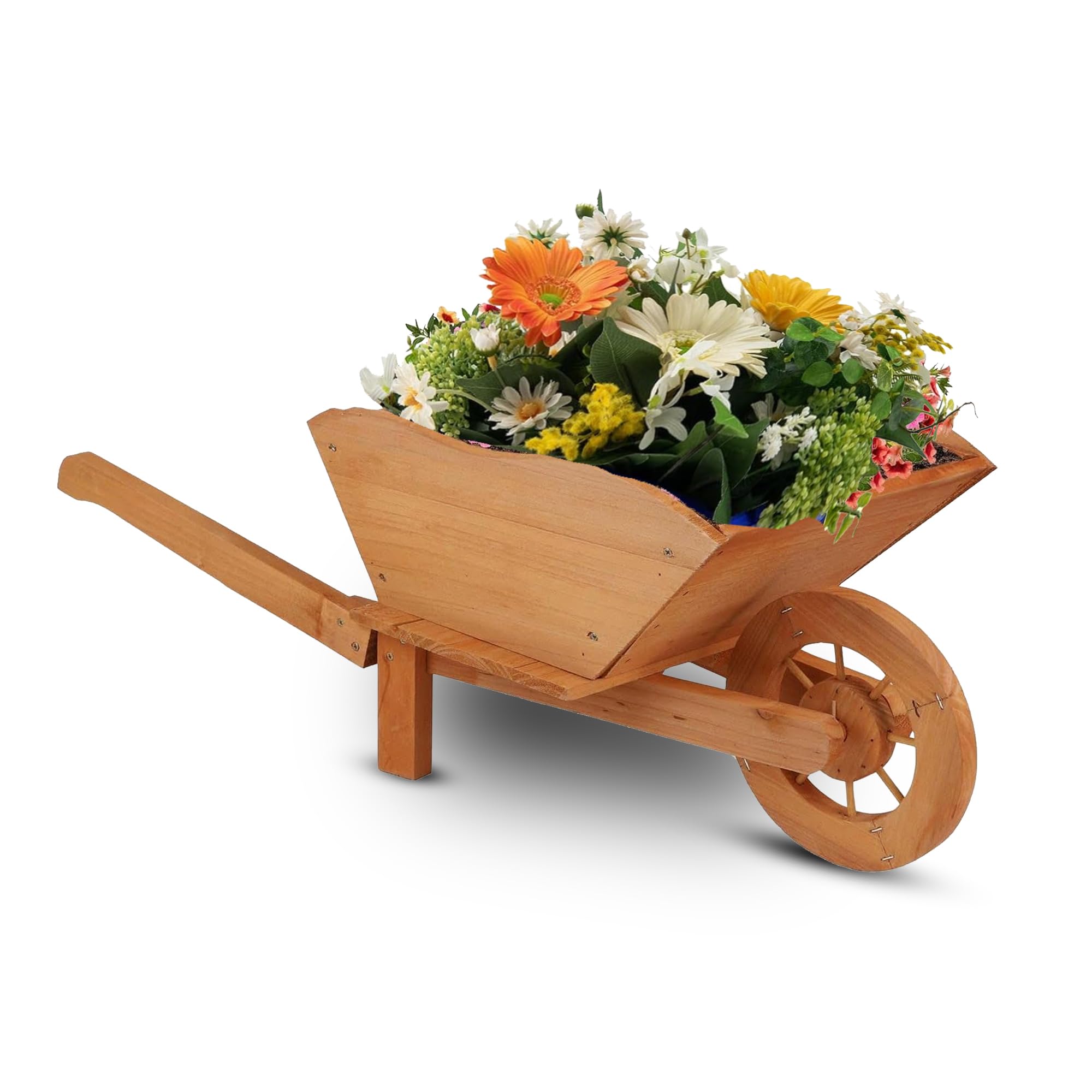PaMeer Wheelbarrow Planter Large Wooden Garden Planter Outdoor Garden Planters Wheel barrow Planters for Flowers & Plants Decorative Raised Flower Pot for Patio Yard Balcony Easy Assembly (Brown)