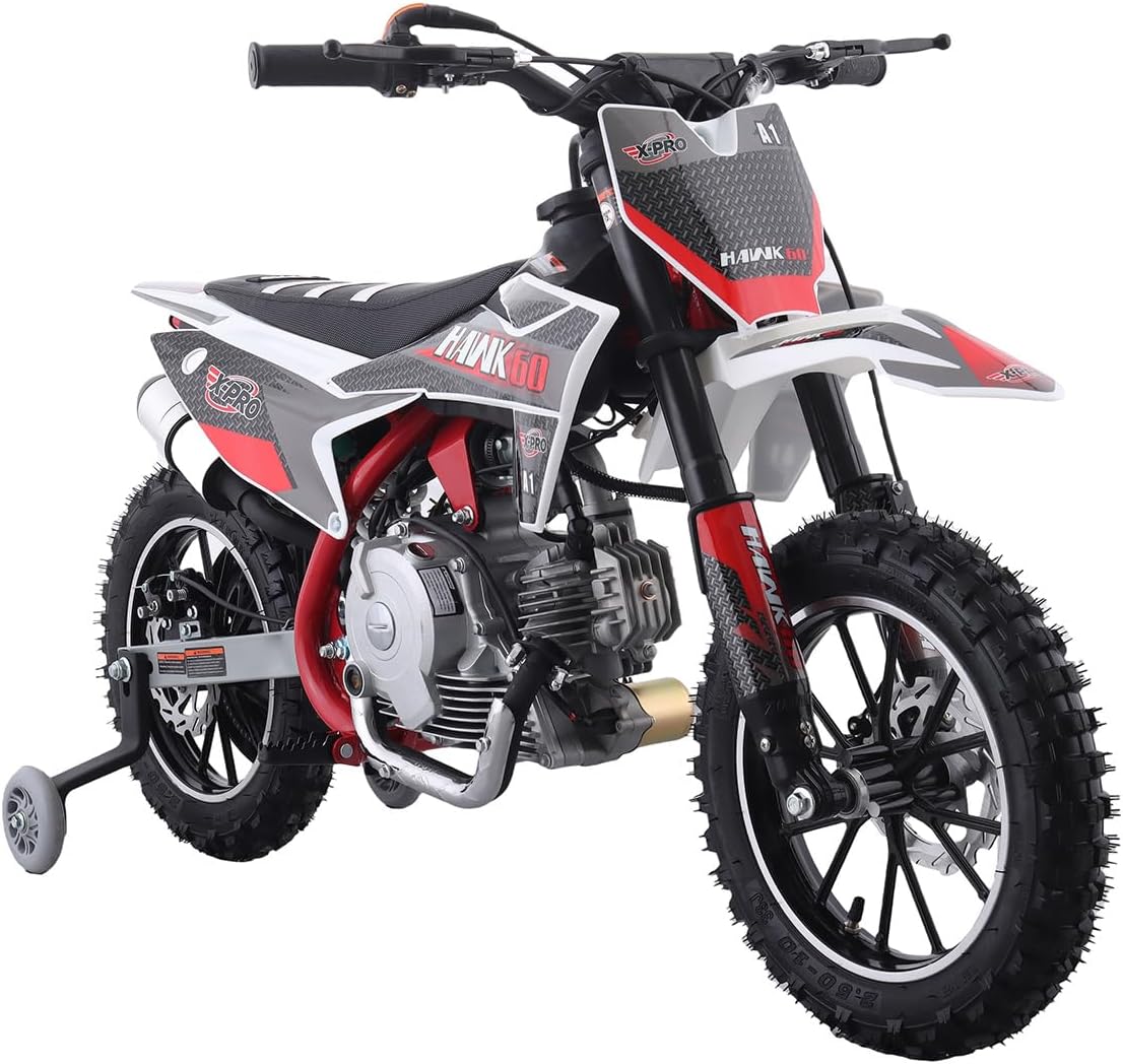 X-PRO Hawk 60 Gas Kids Dirt Bike with 10" Wheels! Electric Start, Disc Brake Pit Bike! 10" Wheels! Come with Free Training Wheels！