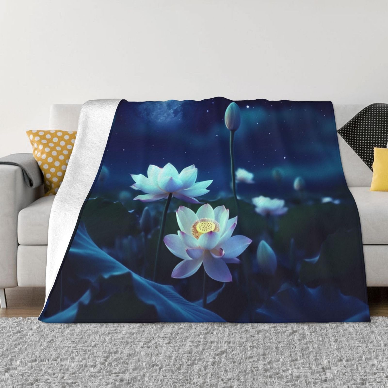 Couverture pelucheuse contre le froid plaid léger ultra doux fleurs de nuit