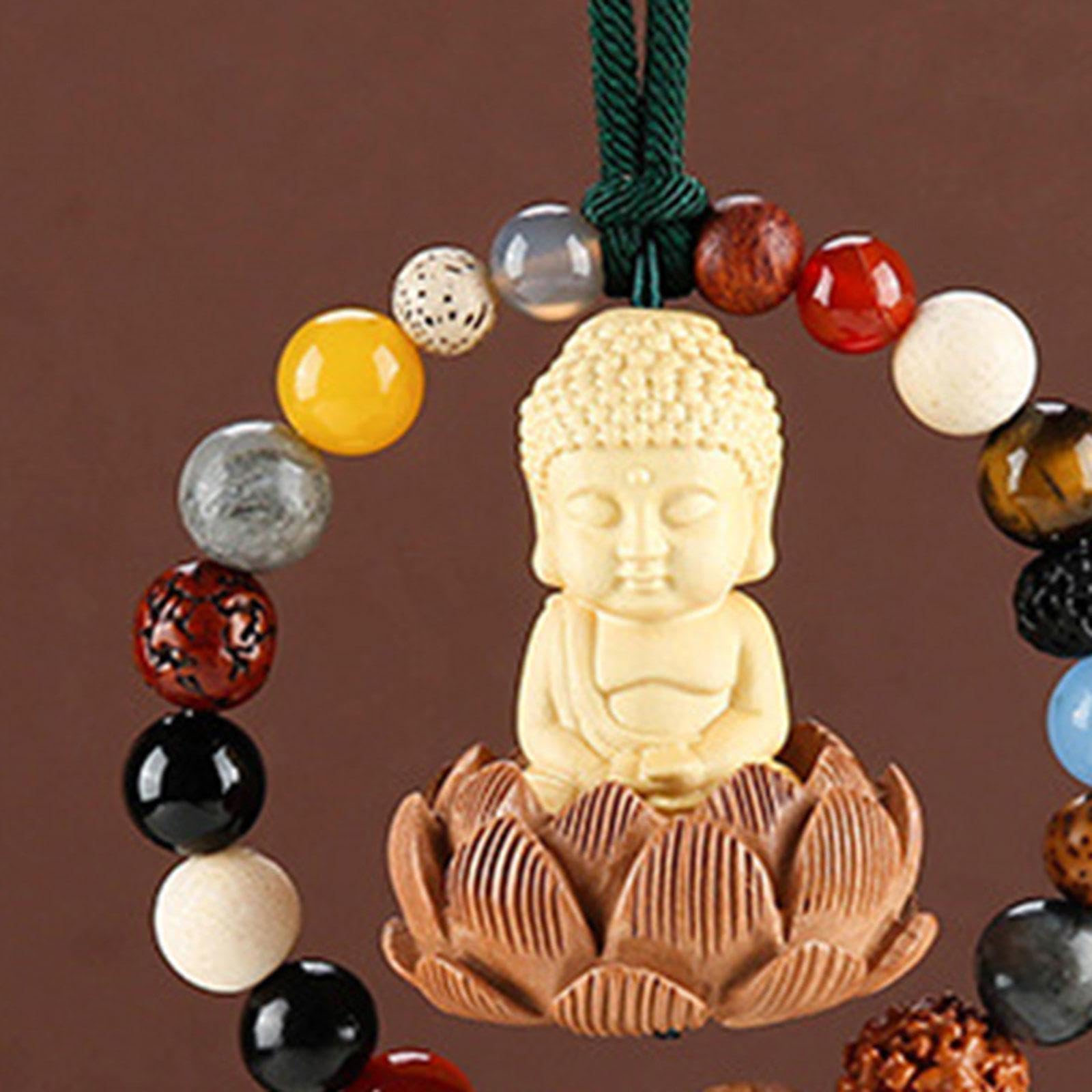 DuskHaven Bouddha Voiture Suspendus Ornement Perle Bouddha Statue Voiture Pendentif Fengshui Bouddha Ornement, Voiture Rétroviseur Suspendus Accessoires, Vert