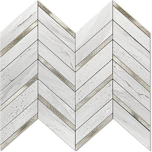 Art3d 1 hoja de espiga para despegar y pegar, azulejos de mármol autoadhesivos para azulejos de pared para cocina, baño (mármol blanco)