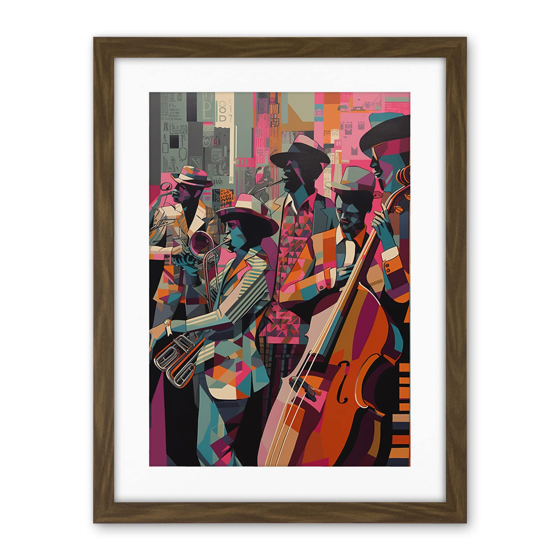 Artery8 New Orleans Jazz Festival Musicians Warming Up in the City Street Abstract Modern Painting Artwork Framed Wall Art Print 18X24 Inch