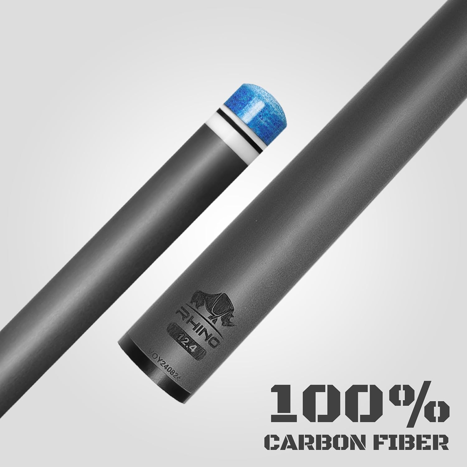 RHINO Nebula 2 Pool Cue - Premium Carbon Fiber Shaft & Composite Butt. Time Crystal Tip, Pro Taper Design. 3/8-8 Joint, Wrapless. Low Deflection Pool Cue