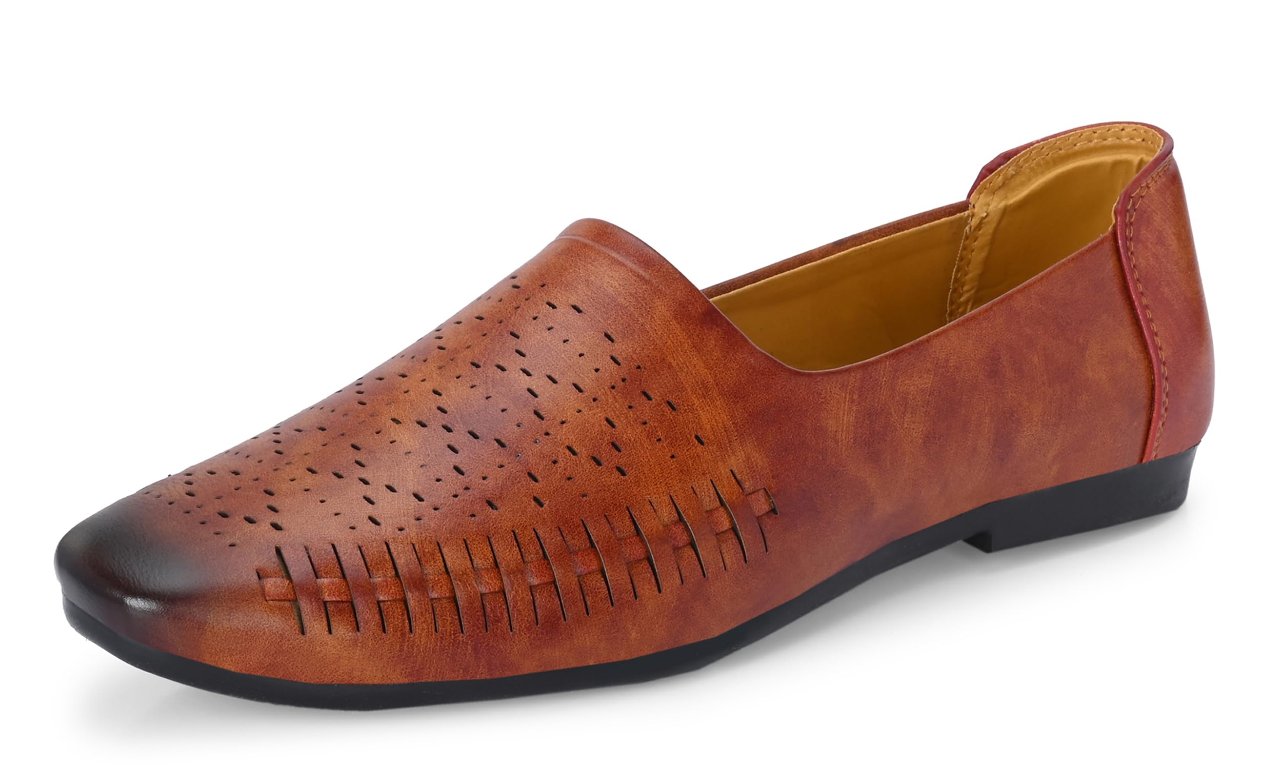 Server Mens Loafer | Casual Shoes for Mens Jutti | Mojari Shoes Slip on | Faux Leather Stylish Nagra Fashionable Loafer Shoes Color Tan Size 7 UK/ind (B0D49N2TGK) Amazon Price History, Amazon Price Tracker