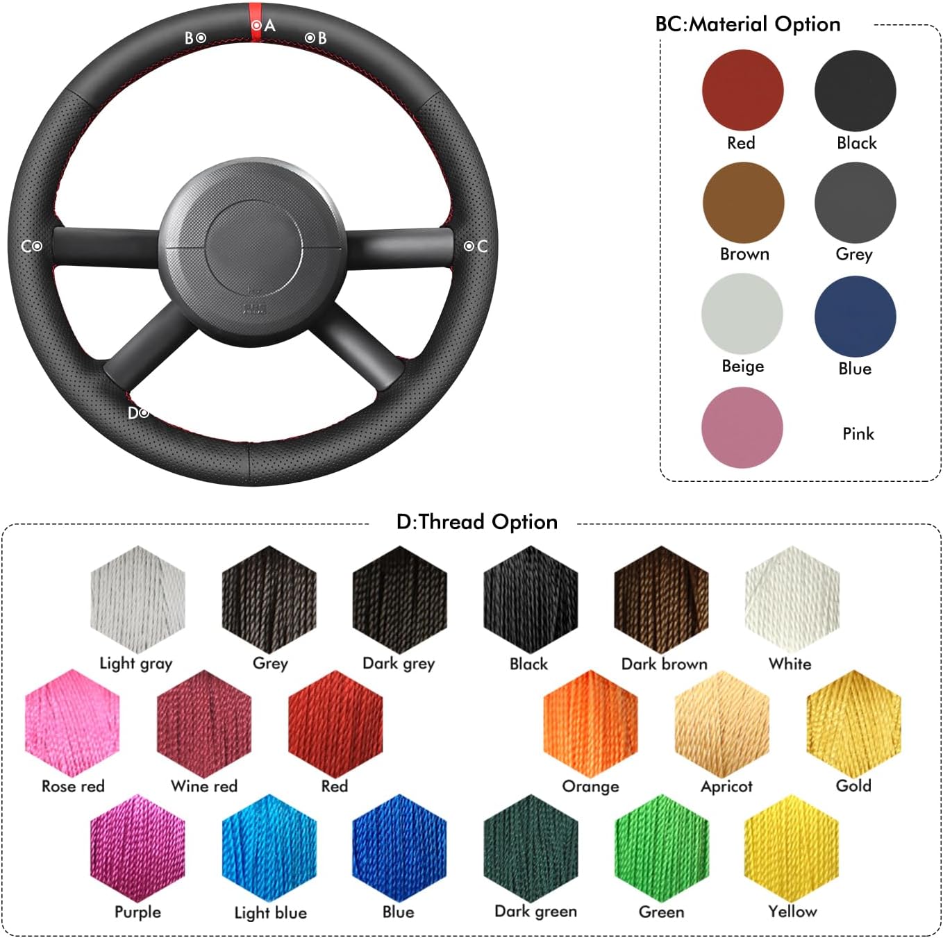 MEWANT Steering Wheel Cover for Jeep Wrangler (JK) 2007-2010 Hand-Stitched Leather Steering Wheel Wrap