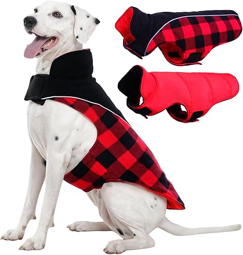 Miniatura 20 de Kuoser Dog Winter Coat, Reversible Waterproof Dog Jacket with Reflective Strip, Warm Dogs Fleece Vest Adjustable Doggy Cold Weather Clothes Plaid