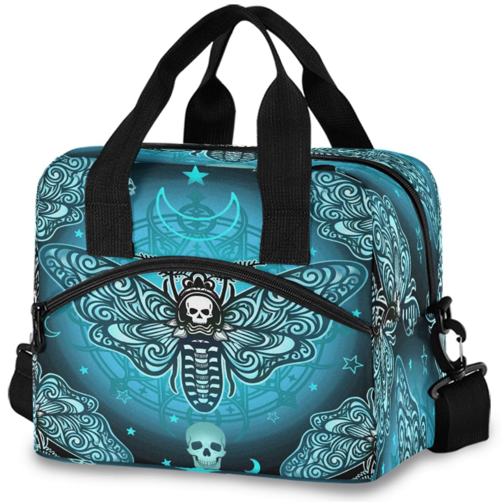 MNSRUU Sac à déjeuner isotherme réutilisable avec bandoulière réglable Motif papillon Crâne Mysticisme