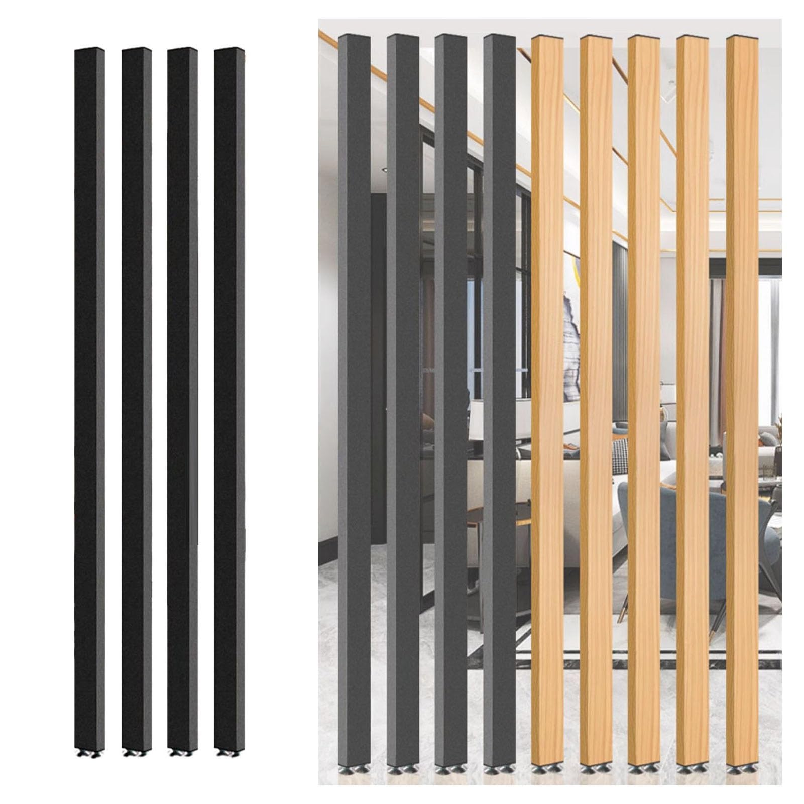 Panneau de séparation claustra bois noir sans perçage 100cm lot de 5 brise-vue intérieur lattes