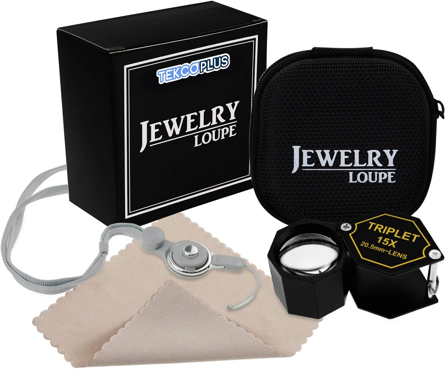 15x Magnifier Jewelry Loupe 20.5mm Triplet Lens Pocket Magnification Loupe Tool for Jewelers, Mechanics, Watchmaker, Black Frame Achromatic Optical Glass Metal Body Hexagonal Design Magnifying Kit Set