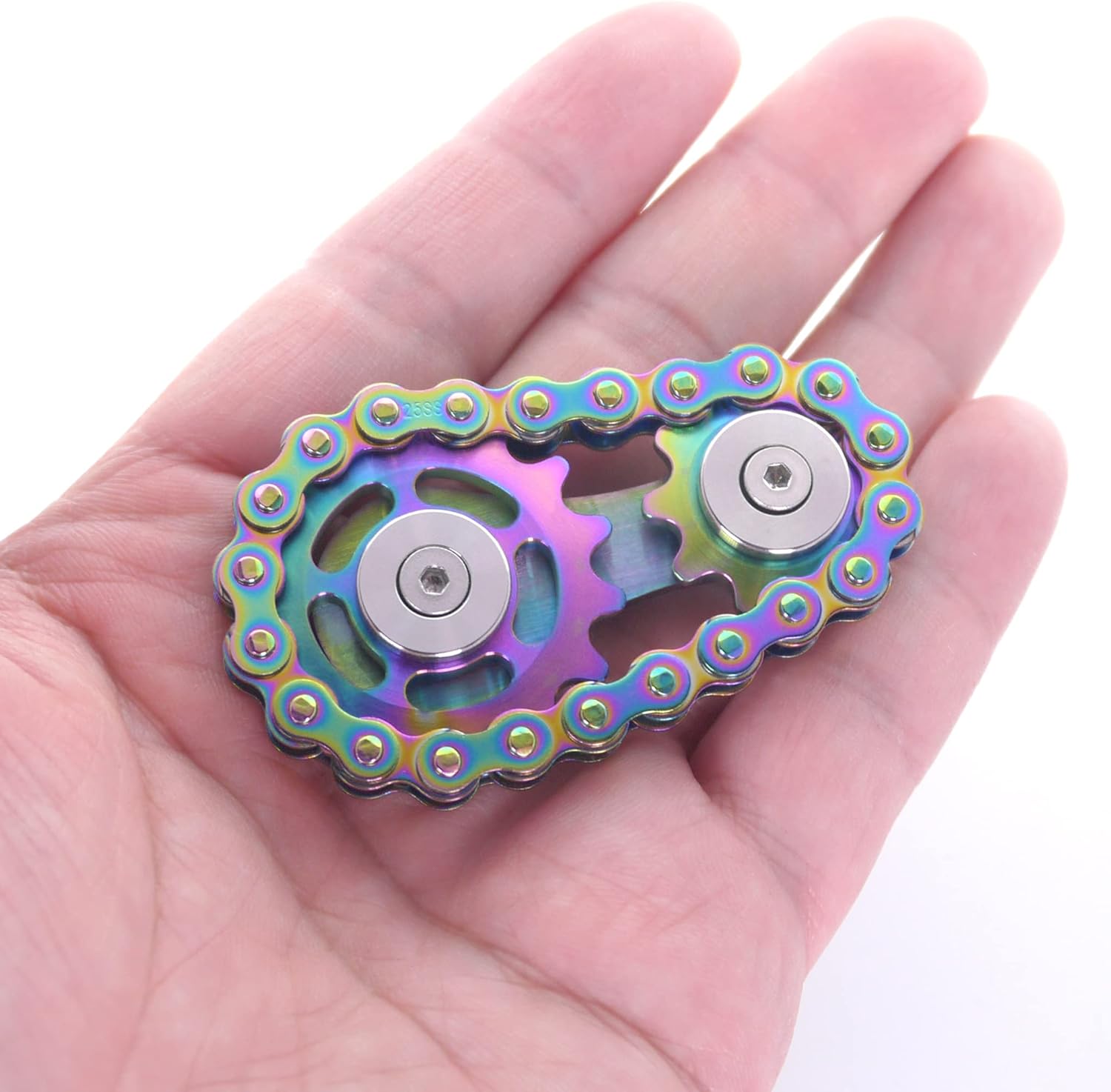 Fidget Spinner, Sprocket Linkage Bike Chain Spinner Design 2 Gears Figity Spin Finger Games, Metal Stainless Steel Durable Mechanics, Premium Figit Toy - Full Colorful