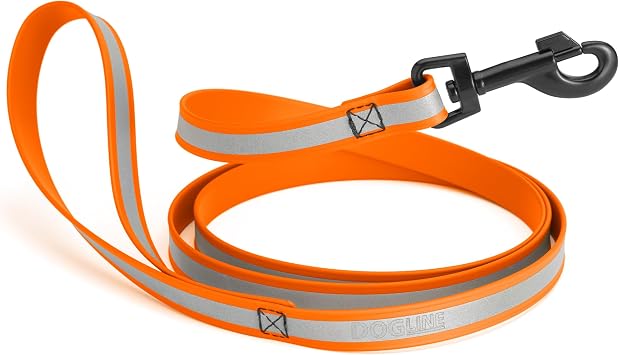 Dogline Reflective Biothane Dog Leash with Black Hardware Odor-Proof, Easy to Clean, Waterproof Leash for Small, Medium or Large Dogs, L 6 ft - W 3/4 in, Hunter Orange