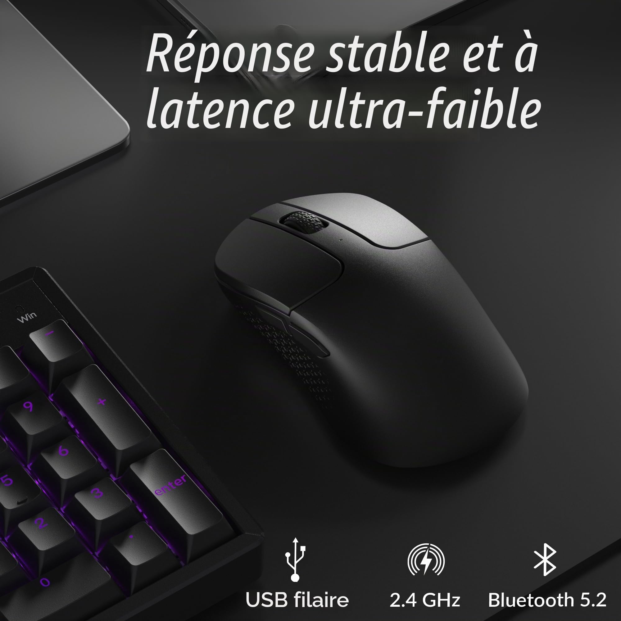 Keychron M3 Souris Optique sans Fil, 2.4GHz/Bluetooth 5.2/, 1000 Hz, Programmable avec Launcher, PixArt 3311, jusqu'à 12000 DPI/300 IPS, Léger et Ergonomique pour Windows, Mac et Linux - Noir