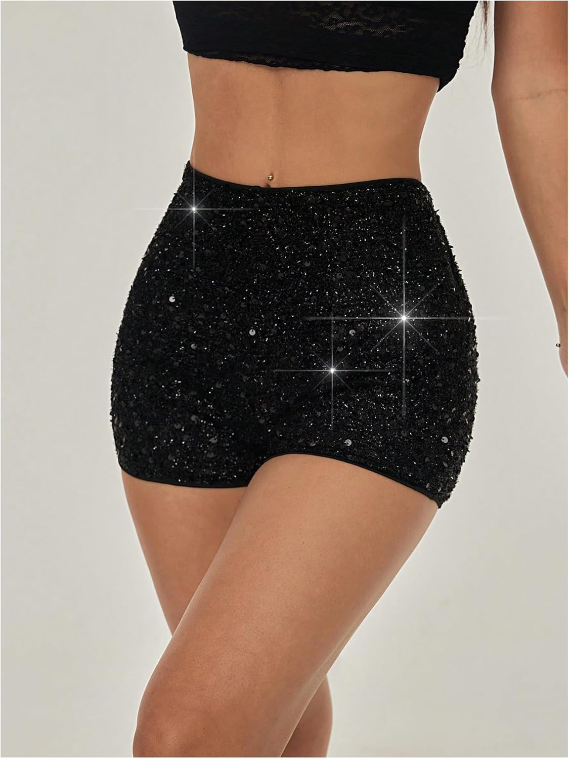 Women's Sparkling Sequin Shorts Bodycon High Waisted Micro Party Rave Mini Shorts - Image 4